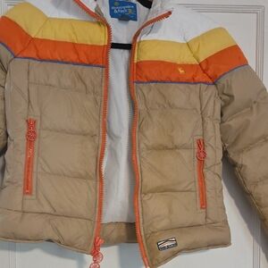 Vintage Worn Abercrombie & Fitch Kids Puffer Jacket - Tan, Orange, Yellow